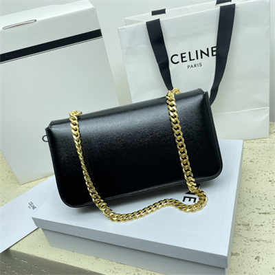Celine Chain Shoulder Bag Cuir Triomphe In Shiny Calfskin Black