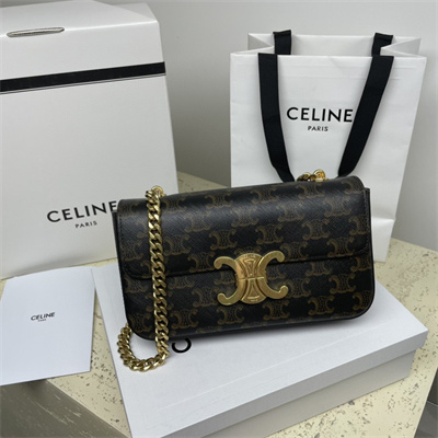 Celine Chain Shoulder Bag Claude In Triomphe Canvas Tan