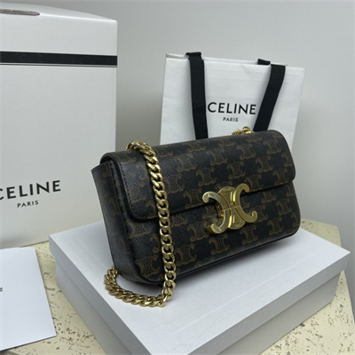 Celine Chain Shoulder Bag Claude In Triomphe Canvas Tan