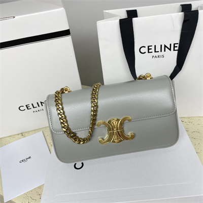 Celine Chain Shoulder Bag Cuir Triomphe In Shiny Calfskin Light Grey
