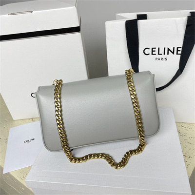 Celine Chain Shoulder Bag Cuir Triomphe In Shiny Calfskin Light Grey