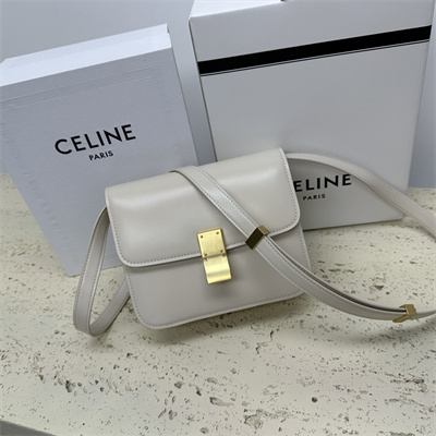 Celine Teen Classic Box Bag In Chalk Box Calfskin Leather
