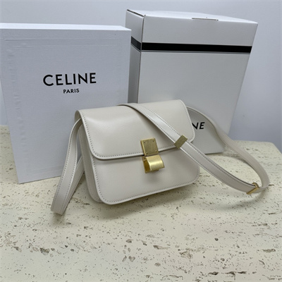 Celine Teen Classic Box Bag In Chalk Box Calfskin Leather