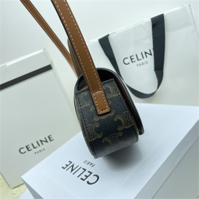 Celine Clutch on Strap Tabou In Triomphe Canvas and Calfskin Tan