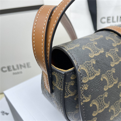 Celine Clutch on Strap Tabou In Triomphe Canvas and Calfskin Tan
