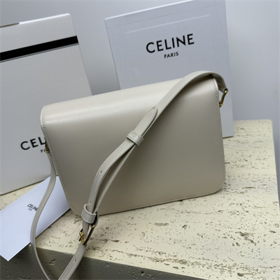 Celine Classique Triomphe Bag In Shiny Calfskin White Color