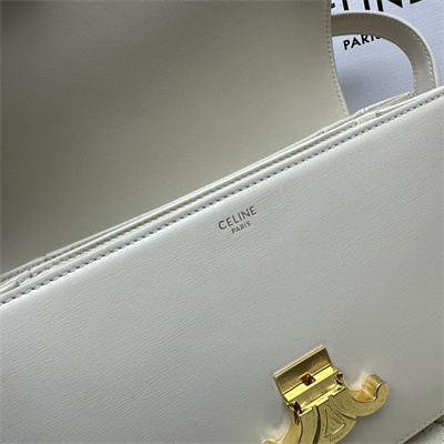Celine Classique Triomphe Bag In Shiny Calfskin White Color