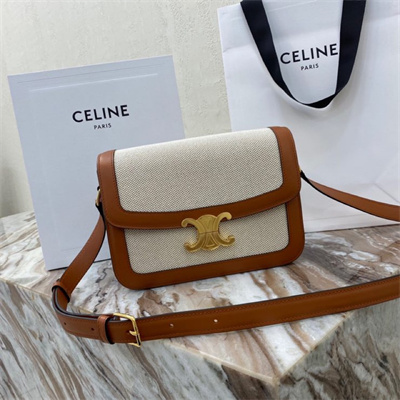 Celine Classique Triomphe Bag In Textile and Calfskin Nature/Tan