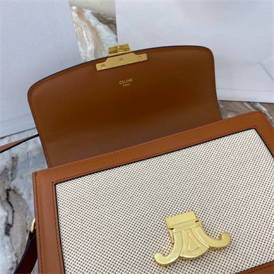 Celine Classique Triomphe Bag In Textile and Calfskin Nature/Tan