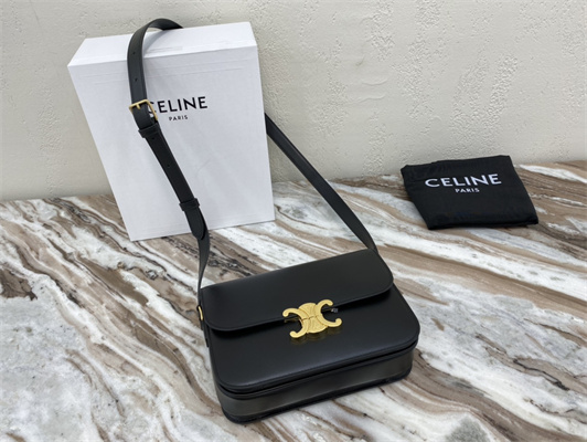 Celine Classique Triomphe Bag In Shiny Calfskin Black Color