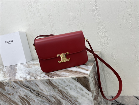 Celine Classique Triomphe Bag In Shiny Calfskin Red Color
