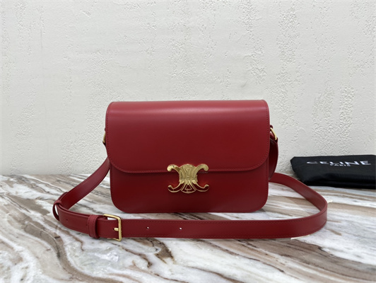 Celine Classique Triomphe Bag In Shiny Calfskin Red Color