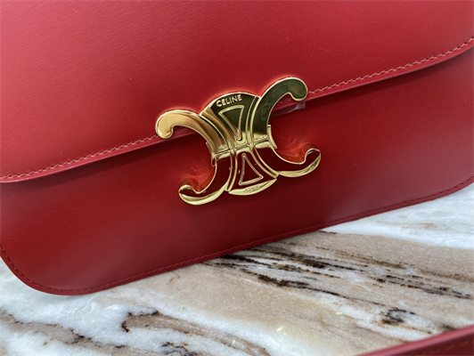 Celine Classique Triomphe Bag In Shiny Calfskin Red Color