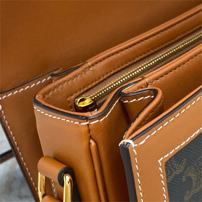 Celine Classique Triomphe Bag In Triomphe Canvas and Calfskin Tan