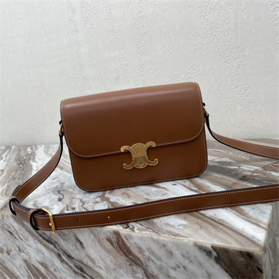 Celine Classique Triomphe Bag In Shiny Calfskin Brown Color