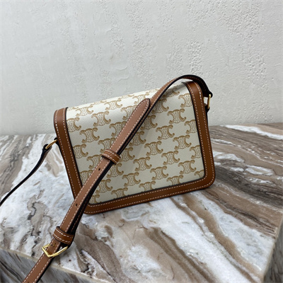 Celine Teen Triomphe Bag In Triomphe Canvas and Calfskin White