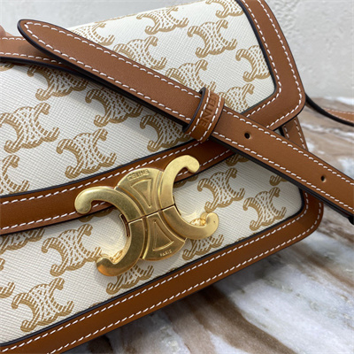 Celine Teen Triomphe Bag In Triomphe Canvas and Calfskin White