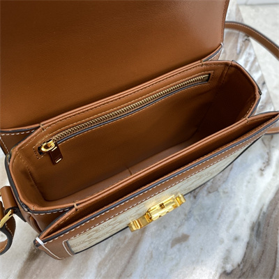 Celine Teen Triomphe Bag In Triomphe Canvas and Calfskin White