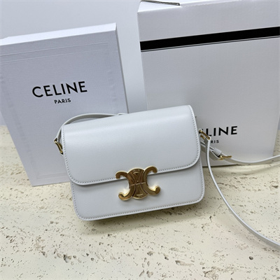 Celine Teen Triomphe Bag In Shiny Calfskin White Color
