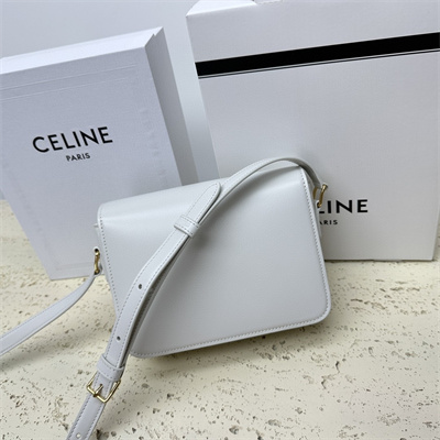 Celine Teen Triomphe Bag In Shiny Calfskin White Color