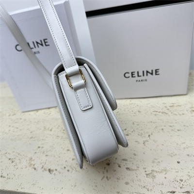 Celine Teen Triomphe Bag In Shiny Calfskin White Color