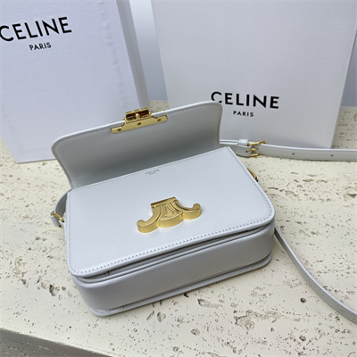 Celine Teen Triomphe Bag In Shiny Calfskin White Color