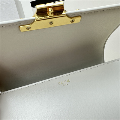 Celine Teen Triomphe Bag In Shiny Calfskin White Color
