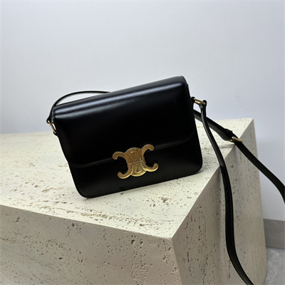 Celine Teen Triomphe Bag In Shiny Calfskin Black Color