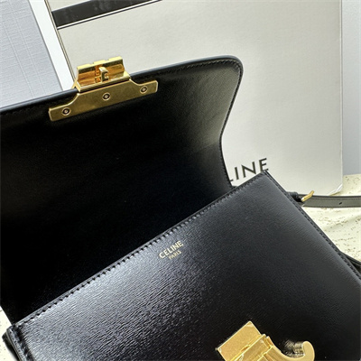 Celine Teen Triomphe Bag In Shiny Calfskin Black Color