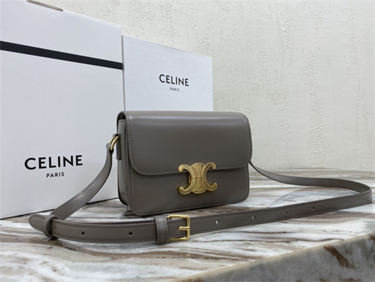 Celine Teen Triomphe Bag In Shiny Calfskin Grey Color