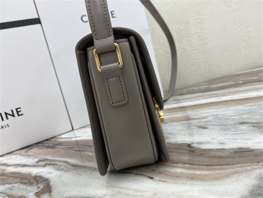 Celine Teen Triomphe Bag In Shiny Calfskin Grey Color