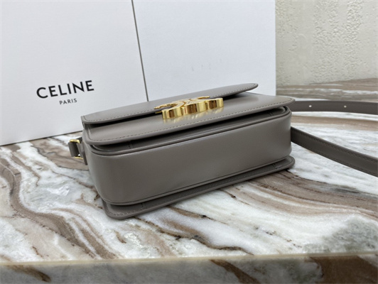 Celine Teen Triomphe Bag In Shiny Calfskin Grey Color