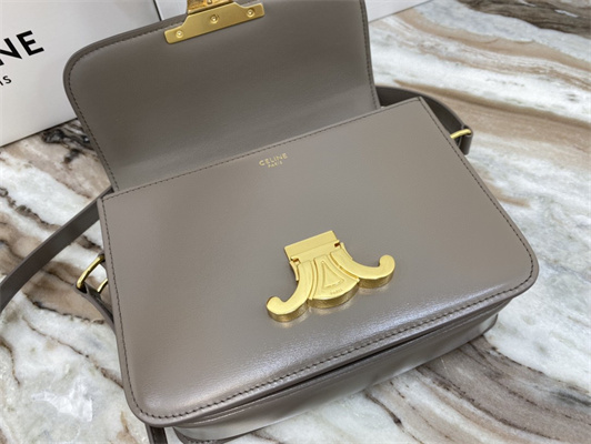 Celine Teen Triomphe Bag In Shiny Calfskin Grey Color