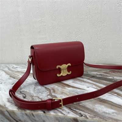 Celine Teen Triomphe Bag In Shiny Calfskin Bordeaux Color