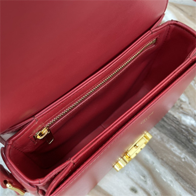 Celine Teen Triomphe Bag In Shiny Calfskin Bordeaux Color