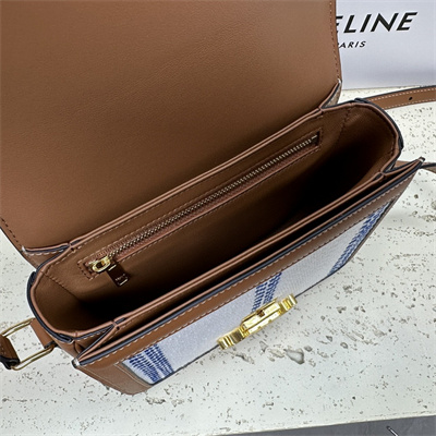 Celine Teen Triomphe Bag In Textile  and Calfskin White Blue/Tan