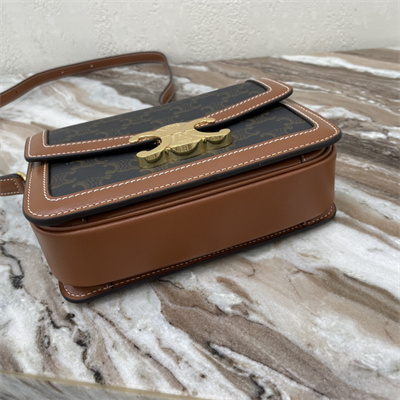 Celine Teen Triomphe Bag In Triomphe Canvas and Calfskin Tan