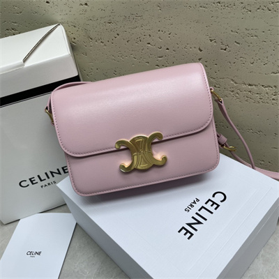 Celine Teen Triomphe Bag In Shiny Calfskin Pink Color