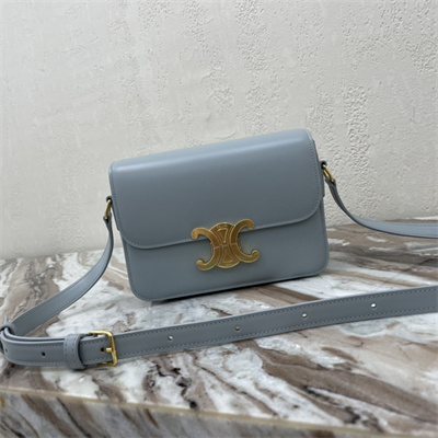Celine Teen Triomphe Bag In Shiny Calfskin Blue Color