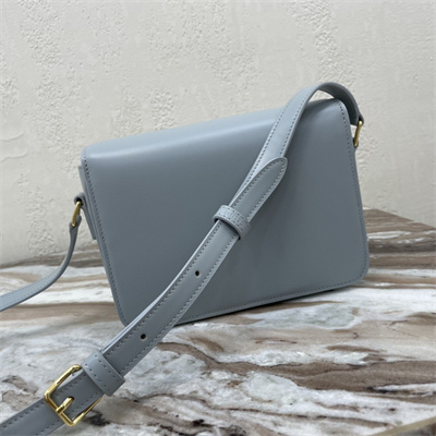 Celine Teen Triomphe Bag In Shiny Calfskin Blue Color