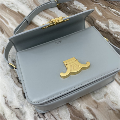 Celine Teen Triomphe Bag In Shiny Calfskin Blue Color