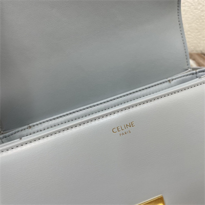 Celine Teen Triomphe Bag In Shiny Calfskin Blue Color