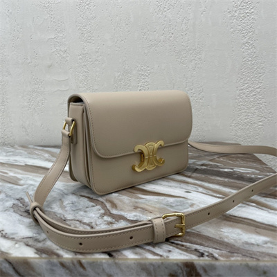 Celine Teen Triomphe Bag In Shiny Calfskin Light Beige Color
