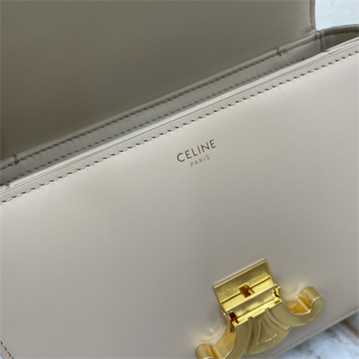 Celine Teen Triomphe Bag In Shiny Calfskin Light Beige Color