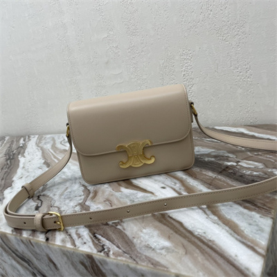 Celine Teen Triomphe Bag In Shiny Calfskin Light Beige Color