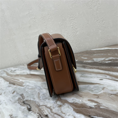 Celine Teen Triomphe Bag In Shiny Calfskin Brown Color