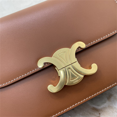 Celine Teen Triomphe Bag In Shiny Calfskin Brown Color