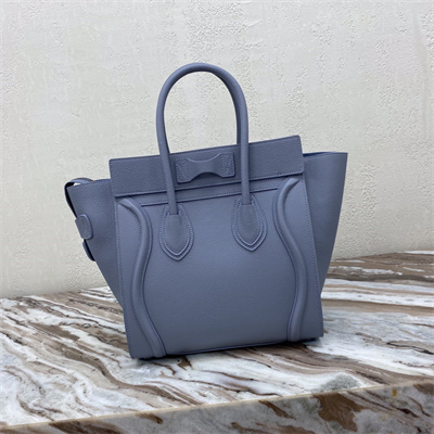 Celine Micro Luggage Bag In Blue Drummed Calfskin Silver Tone Metal