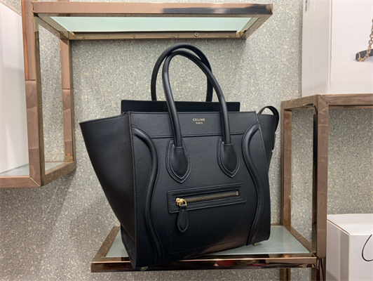 Celine Micro Luggage Bag In Black Smooth Calfskin Gold Tone Metal