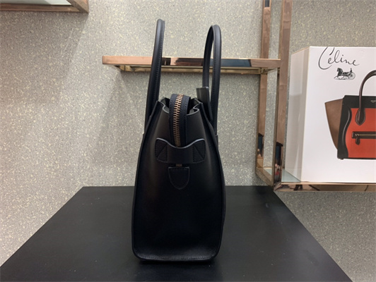 Celine Micro Luggage Bag In Black Smooth Calfskin Gold Tone Metal